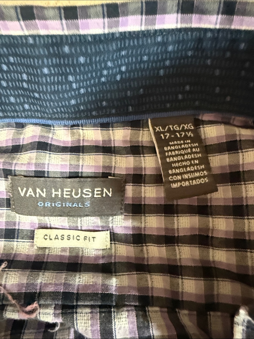 Van Heusen Plaid Button-Up — Purple, Black & White
